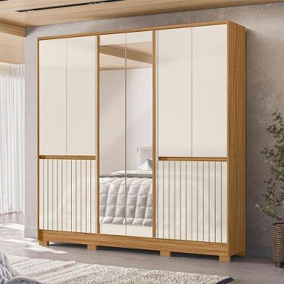 Guarda Roupa Casal Ambiente Alasca 10 Portas 4 Gavetas Freijó Off White com Espelho