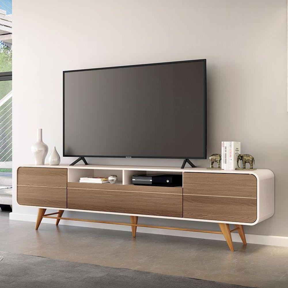 Rack Bancada Para Sala época Off White Castanho – Hb Móveis - 5