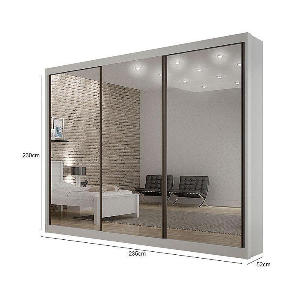 Guarda Roupa 6 Gavetas San Marino Premium Com 3 Espelhos Branco – Leifer Móveis - 3