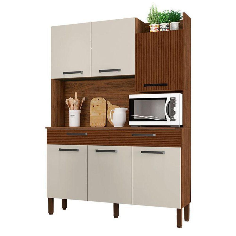Kit Cozinha Ambiente Modena 6 Portas Nogueira Off White Ripado - Kits Paraná - 2