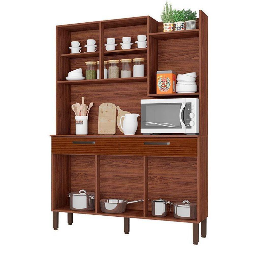 Kit Cozinha Ambiente Modena 6 Portas Nogueira Off White Ripado - Kits Paraná - 3