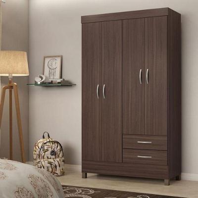 Guarda Roupa Solteiro Astro Café 4 Portas 2 Gavetas Café Touch Off White