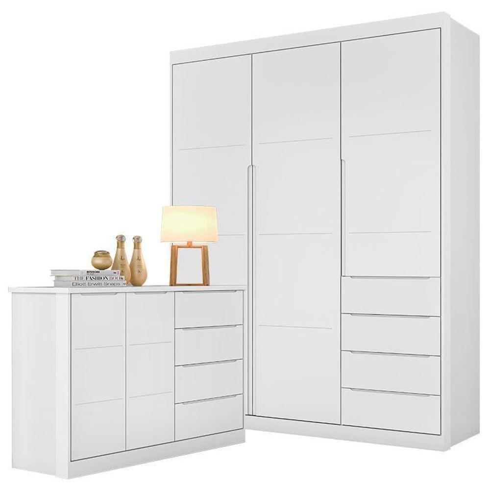 Cômoda E Guarda Roupa Infantil Blenda Branco Acetinado - Phoenix Baby - 1