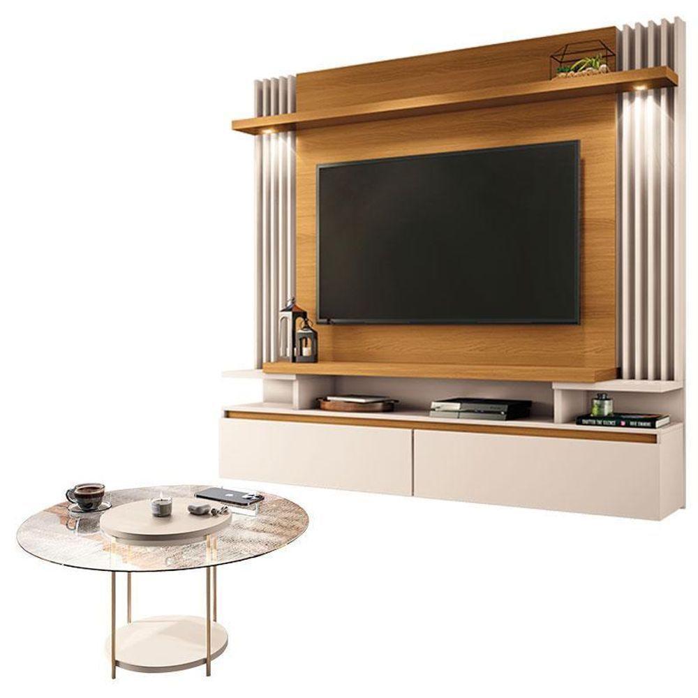 Home Suspenso Cosmo Cinamomo Off White E Mesa De Centro Sky Com Tampo De Vidro Off White- Hb Móveis - 1