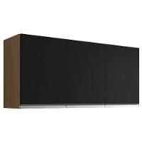 Armário Aéreo Para Cozinha Andréia 3 Portas Amendoa Preto - Ajl - 1