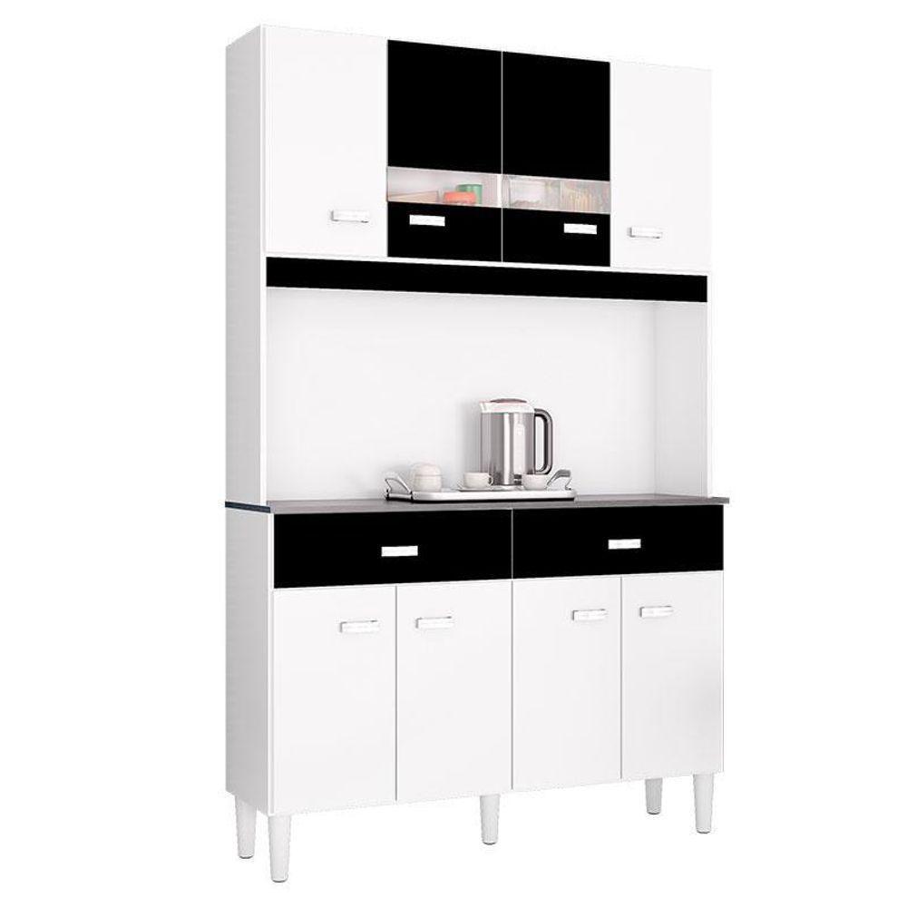 Cozinha Kit Manu 8 Portas Branco Preto - Poquema - 1