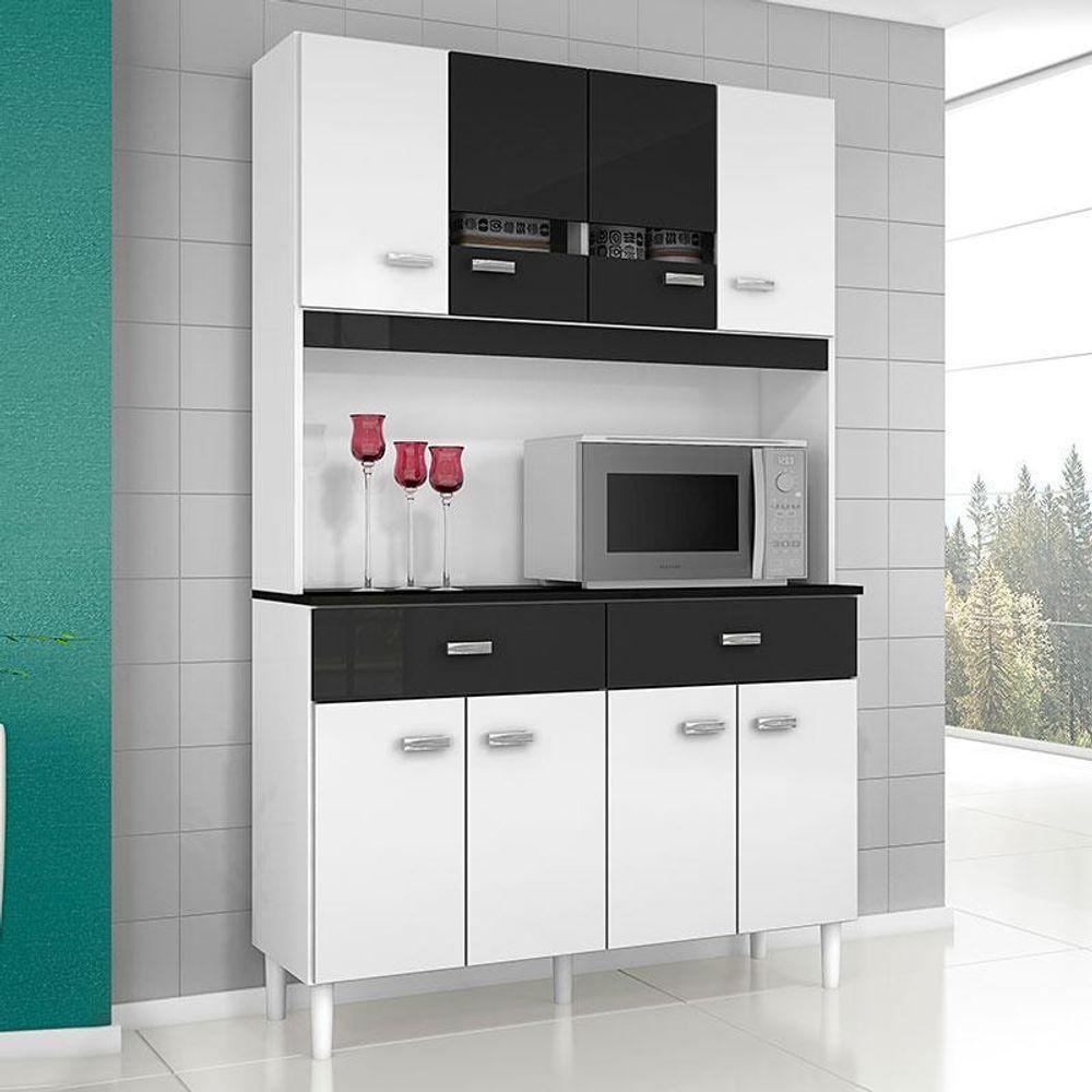 Cozinha Kit Manu 8 Portas Branco Preto - Poquema - 2