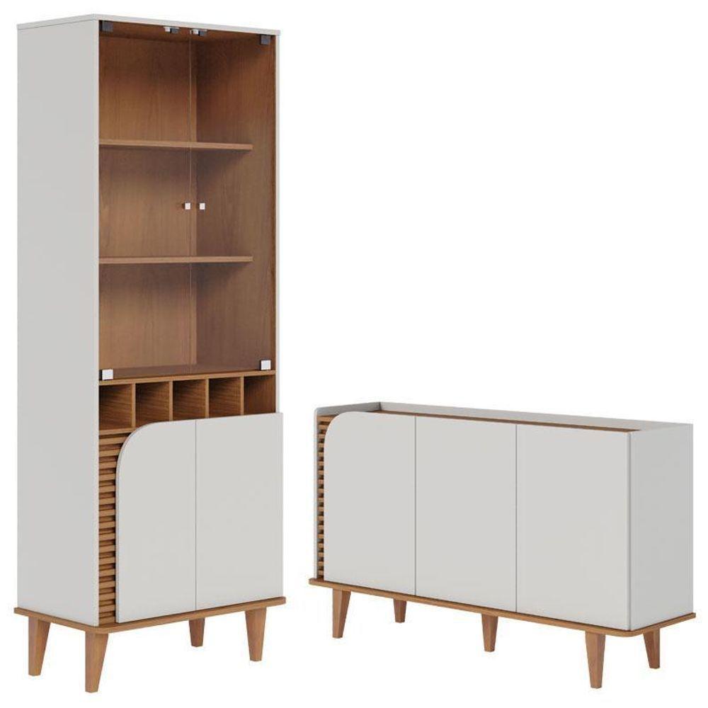 Cristaleira E Aparador Buffet Para Sala Jurerê Off White Matte Freijó – Colibri - 1