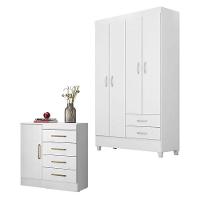 Cômoda Montevidéu E Guarda Roupa Solteiro Astro Branco Flex - Demóbile - 1