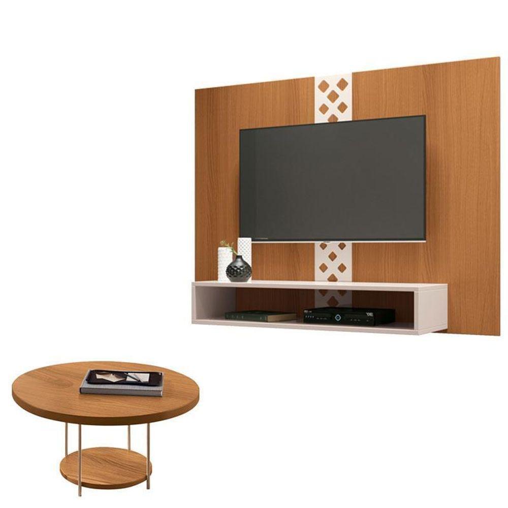Painel Para Tv Home Suspenso Form Com Mesa De Centro Sky Cinamomo Off White – Hb Móveis - 1
