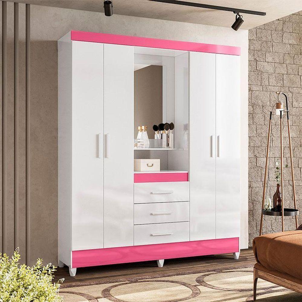 Guarda Roupa Casal Ambiente Capelinha Capri 4 Portas Branco Flex Com Espelho - Moval - 2