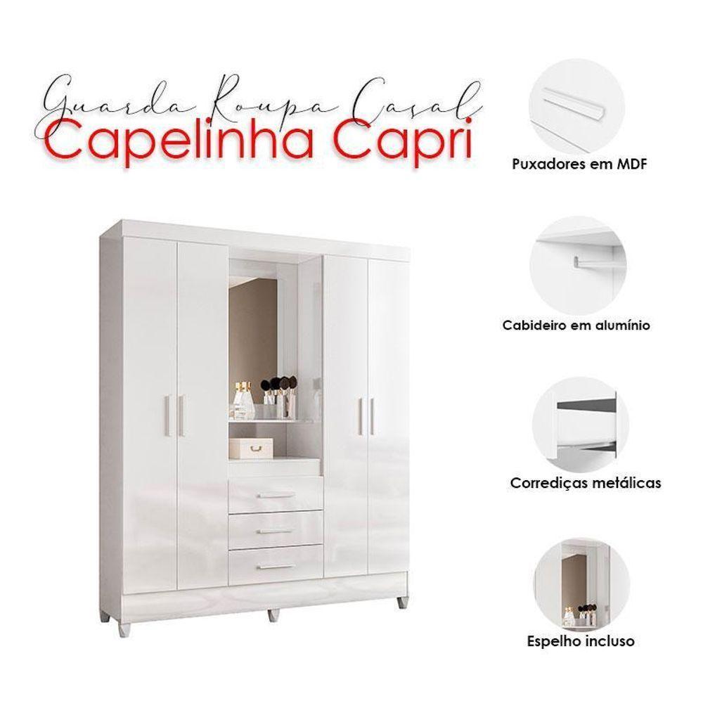 Guarda Roupa Casal Ambiente Capelinha Capri 4 Portas Branco Flex Com Espelho - Moval - 5