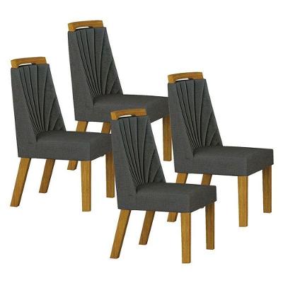 Cadeira Para Mesa De Jantar Liz Mdf Kit 4 Peças Freijó Linho Chumbo – Leifer Móveis