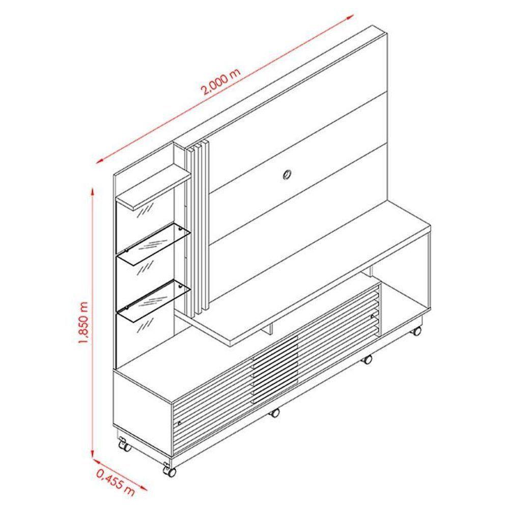 Estante Home Theater Frizz Plus Com Rodízios Cinamomo Off White - Madetec - 2