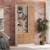 Armário Multiuso Doha Ambiente Com Espelho 2 Portas 3 Gavetas Off White Nature - Henn - 1