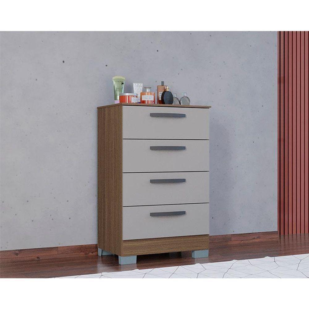 Cômoda 867 4 Gavetas Com Armário Multiuso 2 Portas Pequeno Castanho Off White - Poquema - 6