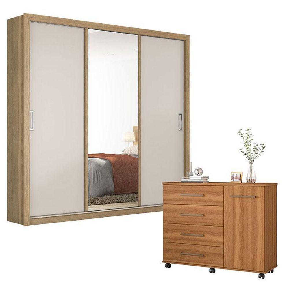 Cômoda Flora E Guarda Roupa Casal Residence Amêndola Off White - Demóbile - 1