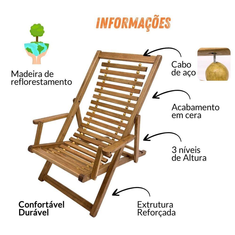 Kit 2 Espreguiçadeiras De Madeira Com Mesinha/banquinho Multiuso Madeiral - 3