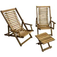 Kit 2 Espreguiçadeiras De Madeira Com Mesinha/banquinho Multiuso Madeiral - 1