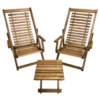 Kit 2 Espreguiçadeiras De Madeira Com Mesinha/banquinho Multiuso Madeiral - 2