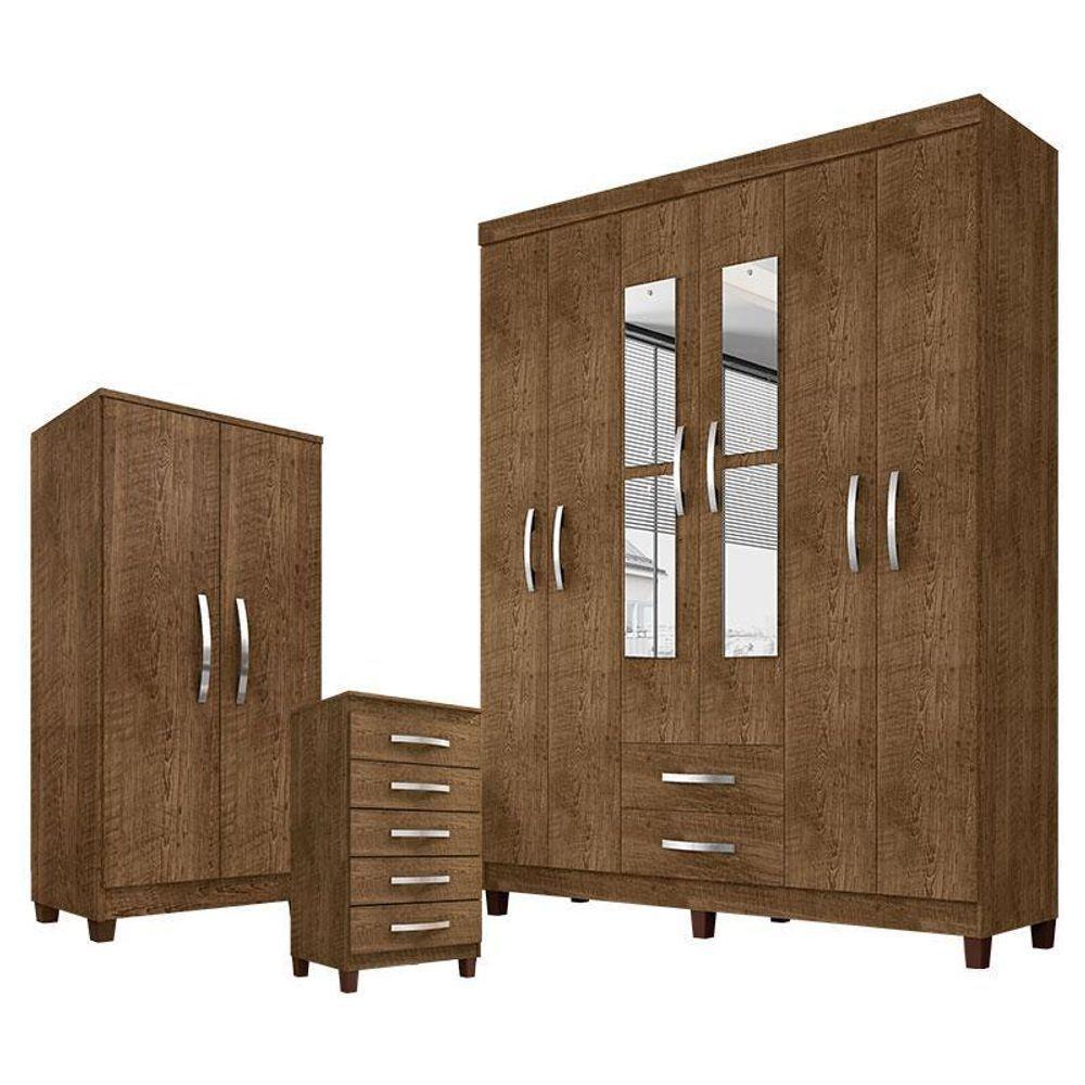 Guarda Roupa Casal Modena Com Espelho 6 Portas Cômoda Cannes 5 Gavetas E Armário Multiuso Recife Malbec - 1