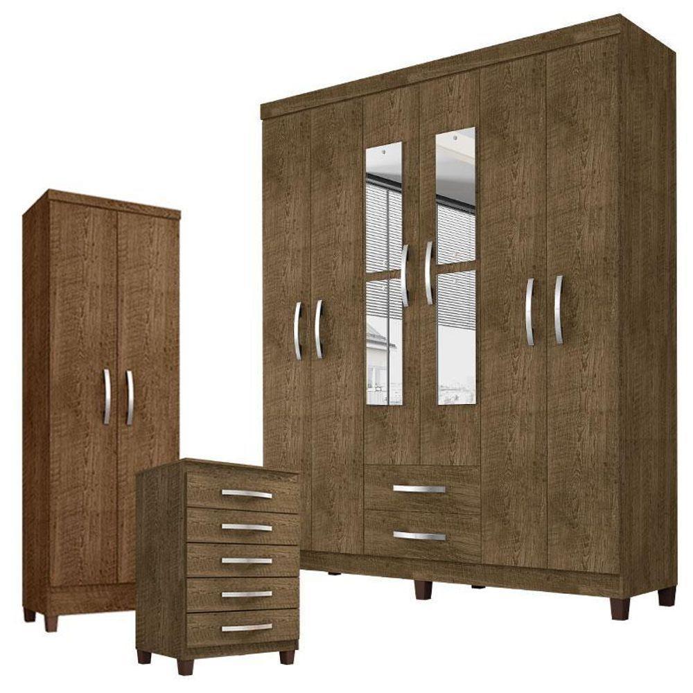 Guarda Roupa Casal Modena Com Espelho 6 Portas Cômoda Cannes 5 Gavetas E Armário Multiuso Recife Malbec - 10