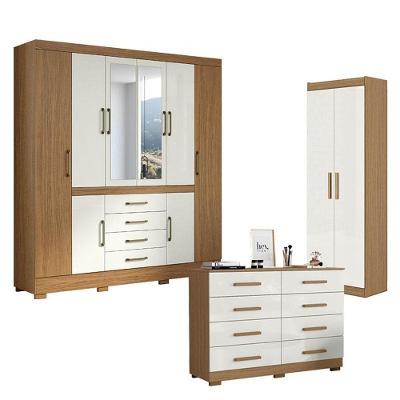 Guarda Roupa Casal Nápole 2045149 com Armário Multiuso e Cômoda 8 Portas 4 Gavetas MDP Atacama Off