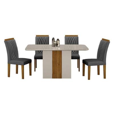 Mesa De Jantar Doha 120x80 Off White Decor Off Com 4 Cadeiras Freijó Joli Chumbo – Leifer Móveis
