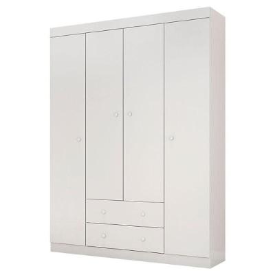 Guarda Roupa Infantil Solteiro Helena 4 Portas 2 Gavetas Branco Brilho Phoenix Baby