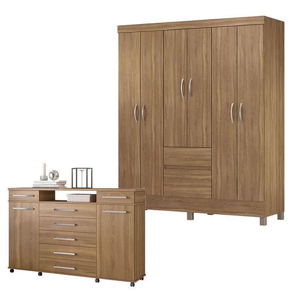 Cômoda London E Guarda Roupa Casal Flash 2 Amêndola Touch - Demóbile - 1