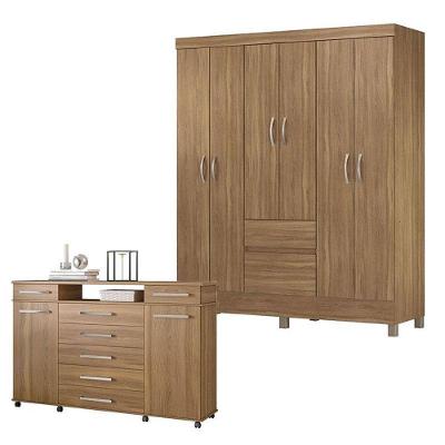 Cômoda e Guarda Roupa Casal London Flash 2 8 Portas 9 Gavetas Amêndola Touch