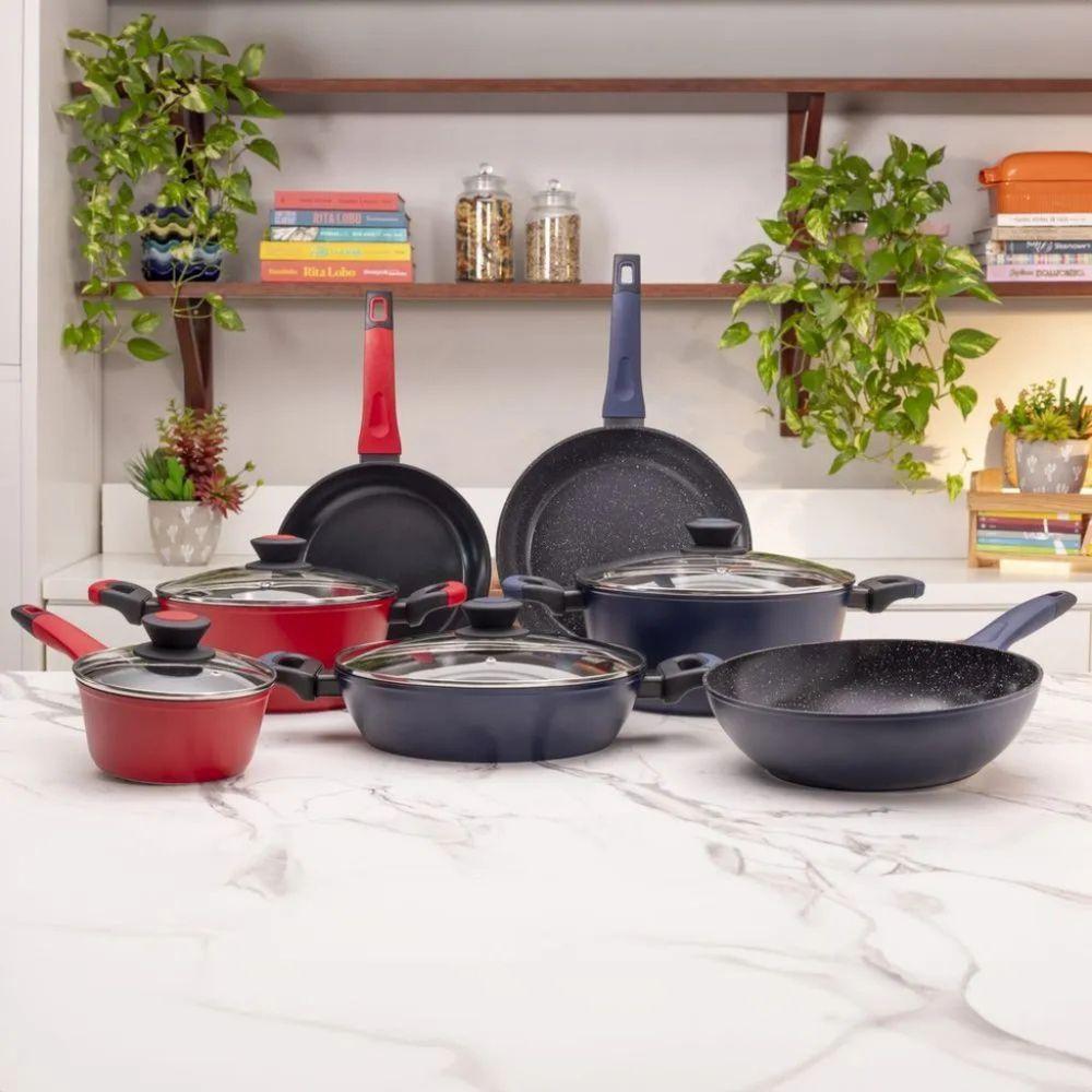 Jogo De Panelas Em Alumínio Com Revestimento Cerâmico Indução Everyday Com 4 Peças Oxford Azul - 3