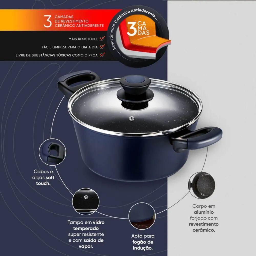Jogo De Panelas Em Alumínio Com Revestimento Cerâmico Indução Everyday Com 4 Peças Oxford Azul - 6