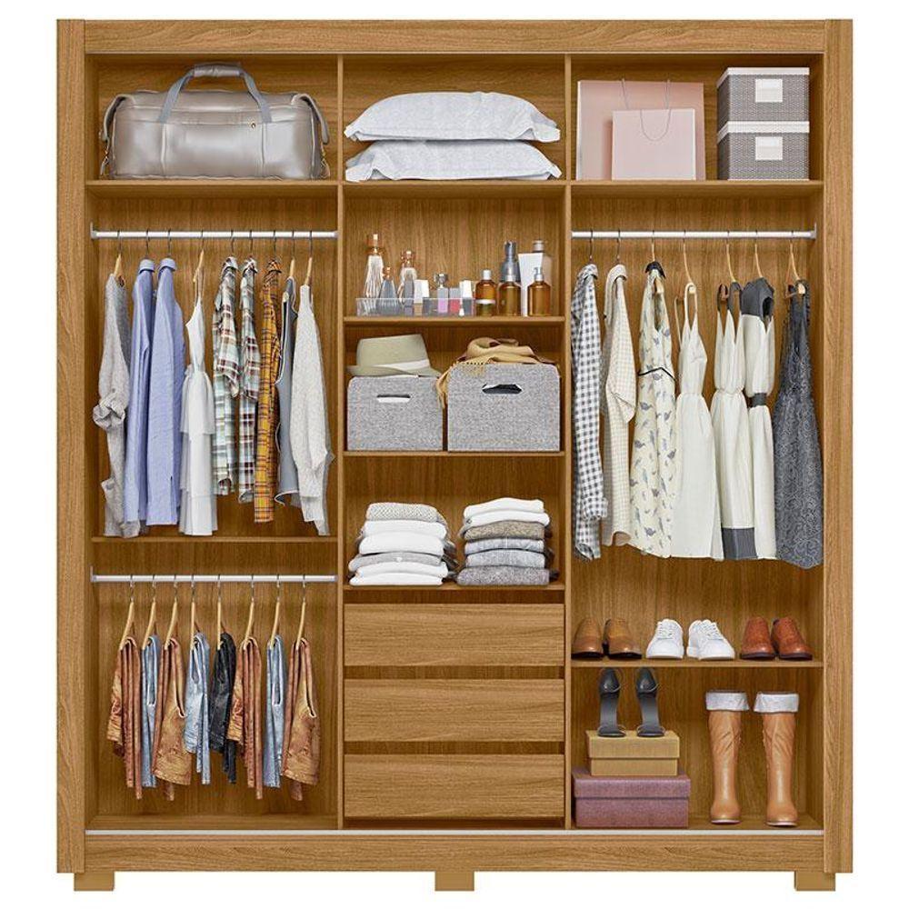 Guarda Roupa Casal Ambiente Canadá 3 Portas Freijó Off White Com Espelho - Moval - 3