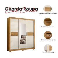 Guarda Roupa Casal Ambiente Canadá 3 Portas Freijó Off White Com Espelho - Moval