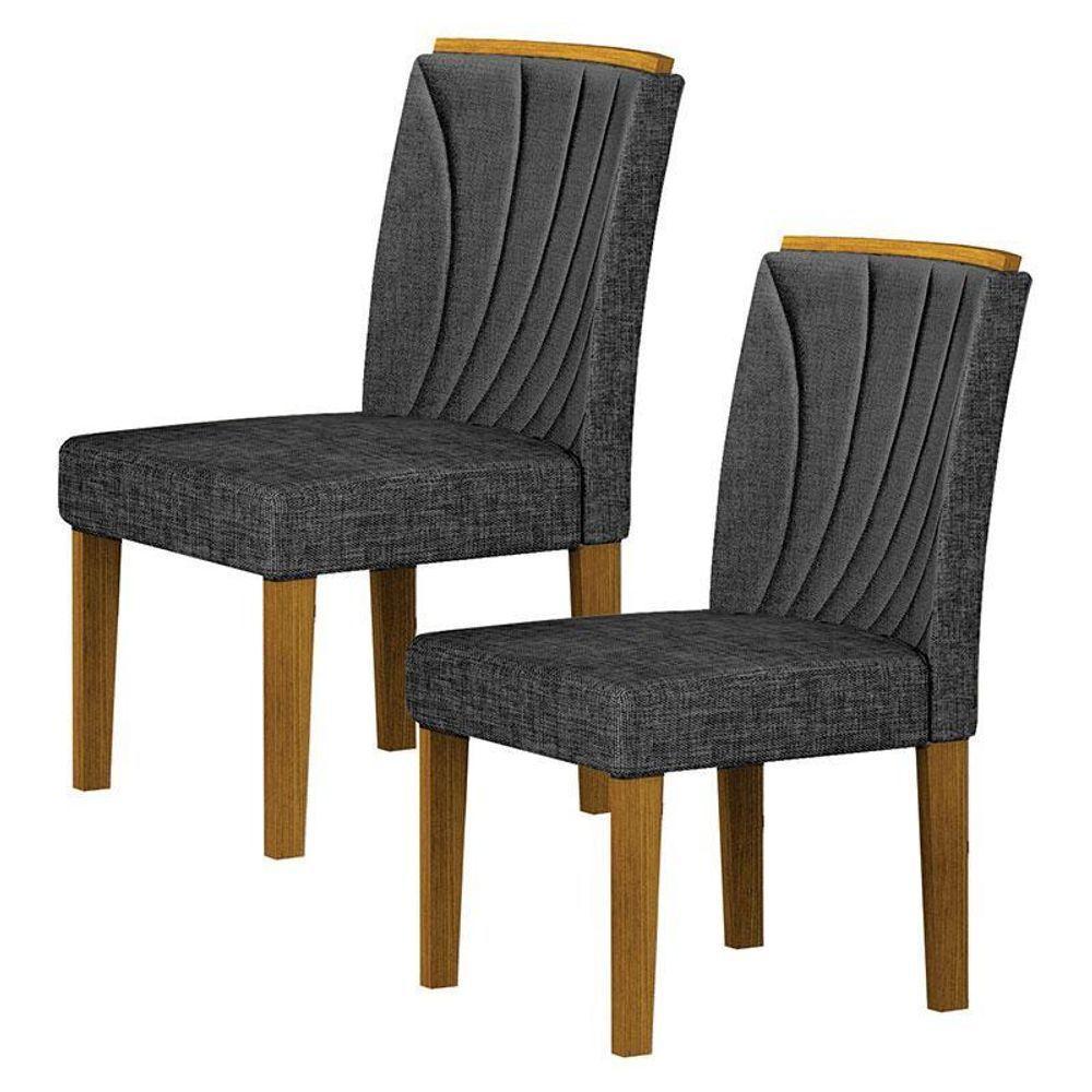 Cadeira Para Mesa De Jantar Lorena Plus Mdf Kit 2 Peças Freijó Linho Chumbo - Leifer Móveis - 1