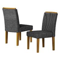 Cadeira Para Mesa De Jantar Lorena Plus Mdf Kit 2 Peças Freijó Linho Chumbo - Leifer Móveis