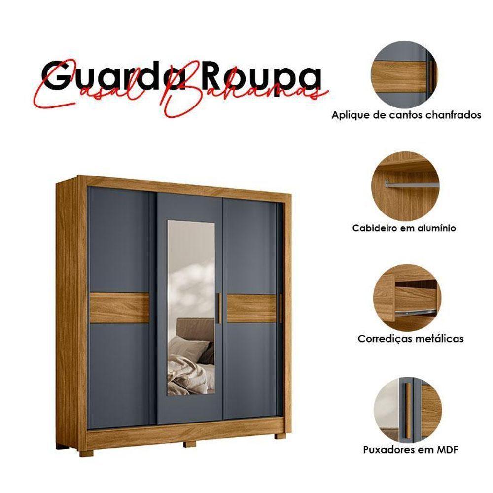 Guarda Roupa Casal Ambiente Bahamas 3 Portas Freijó Cinza Com Espelho - Moval - 4