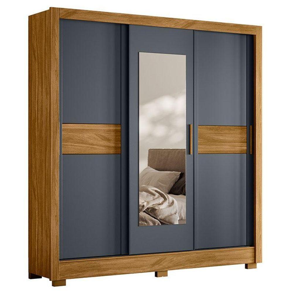 Guarda Roupa Casal Ambiente Bahamas 3 Portas Freijó Cinza Com Espelho - Moval - 5
