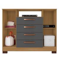 Guarda Roupa Modena 4 Portas Com Cômoda Madri E Armário Multiuso Recife Carvalho Americano Grafite - Incorplac - 7