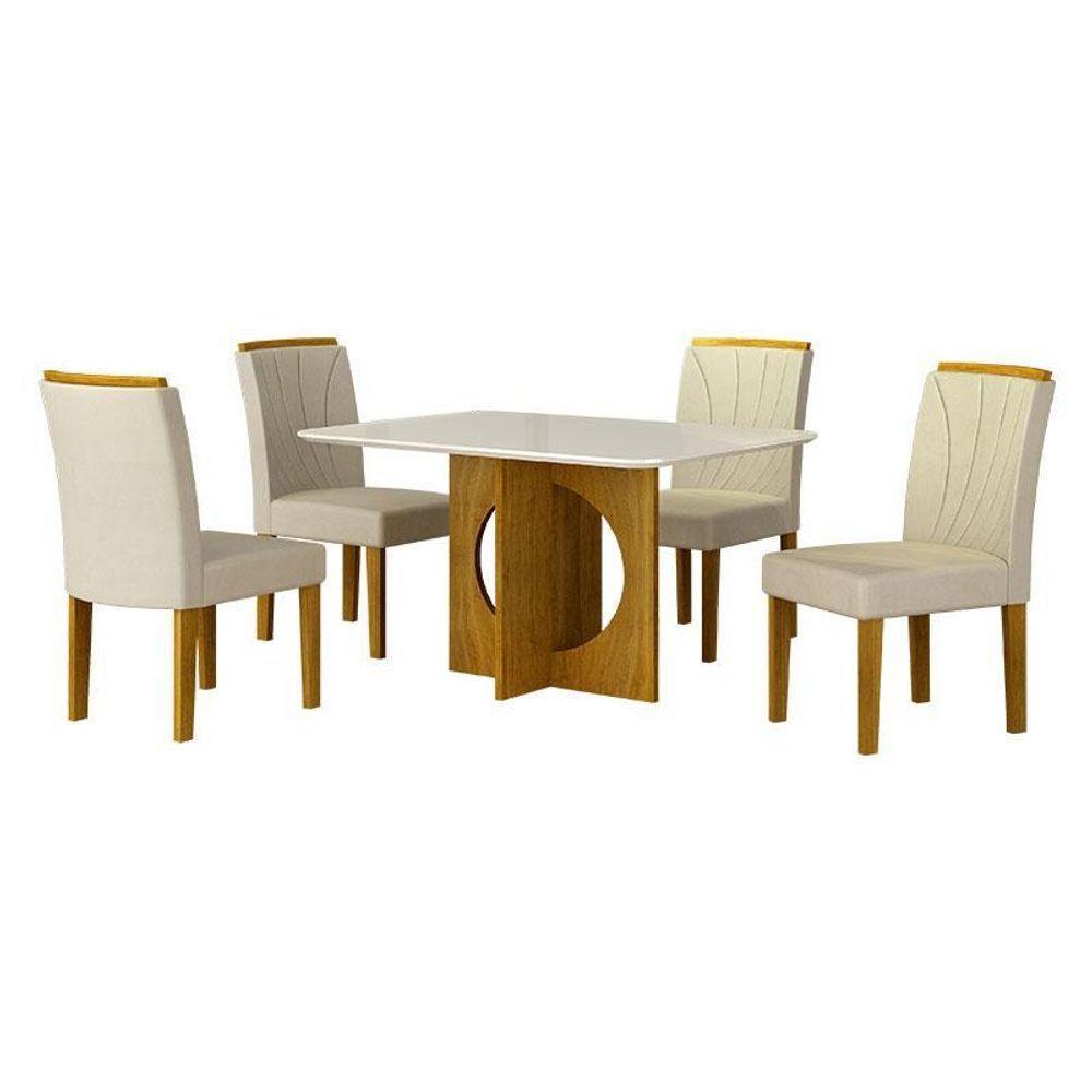 Mesa De Jantar Lorena Plus 120x80 Com Vidro Freijó Off White - Leifer Móveis - 3