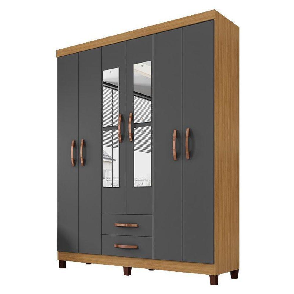 Guarda Roupa Casal Ambiente Mogi Com Espelho 6 Portas Carvalho Americano Grafite - Incorplac - 2