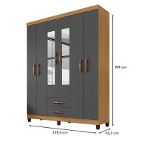 Guarda Roupa Casal Ambiente Mogi Com Espelho 6 Portas Carvalho Americano Grafite - Incorplac - 3