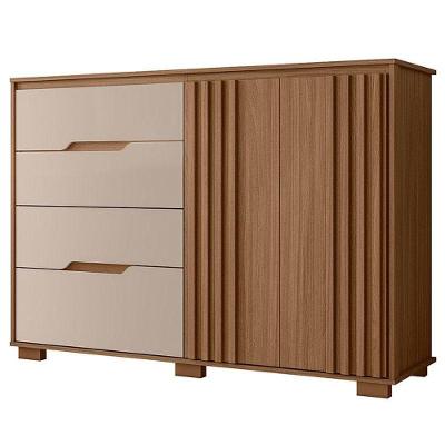 Guarda Roupa Casal e Cômoda San Francisco Texas 6 Portas 6 Gavetas MDP com Espelho Carvalho Fendi