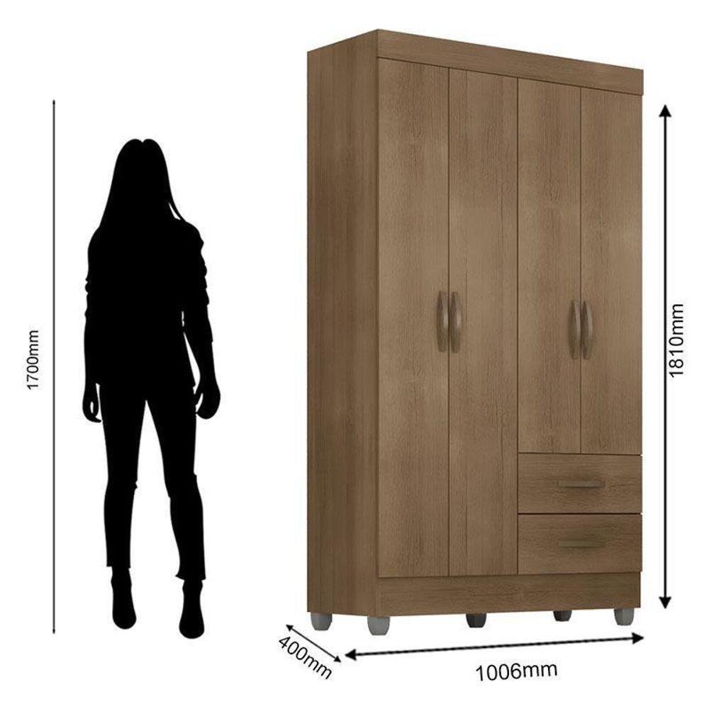 Guarda Roupa Solteiro Lite 4 Portas Carvalho Oak - Móveis Leão - 3