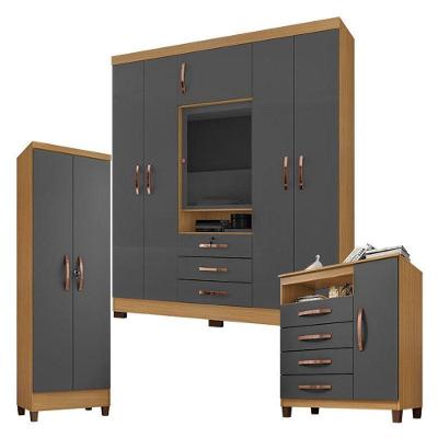 Guarda Roupa Casal Imperial Com Cômoda Sapateira Cannes E Armário Multiuso Egito Carvalho Americano Grafite – Incorplac