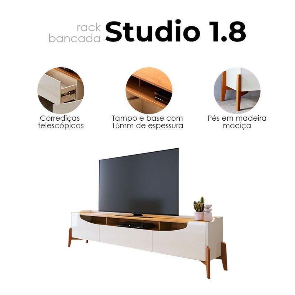 Rack Bancada Studio Com Painel Para Tv Loft 1.8 Off White Nature - Imcal - 6