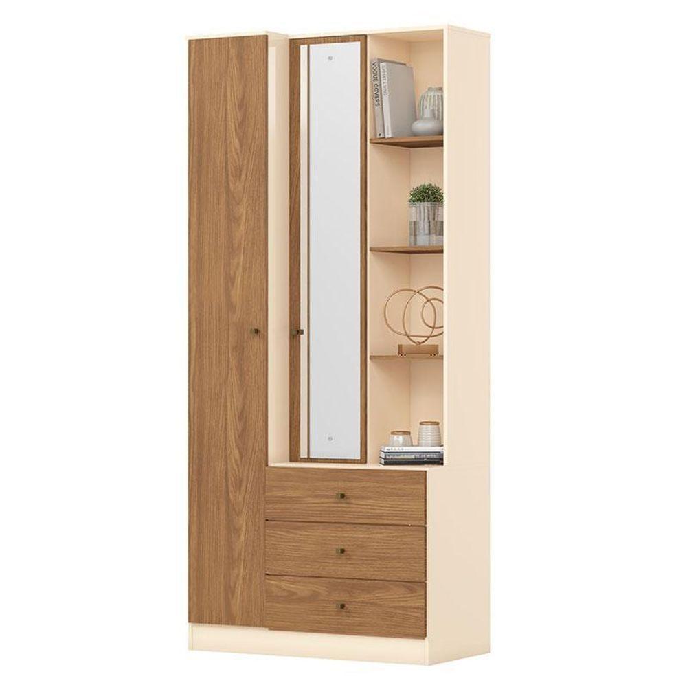Armário Multiuso Doha Com Espelho 2 Portas 3 Gavetas Off White Nature - Henn - 1
