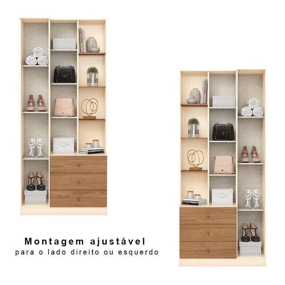Armário Multiuso Doha Com Espelho 2 Portas 3 Gavetas Off White Nature - Henn - 2