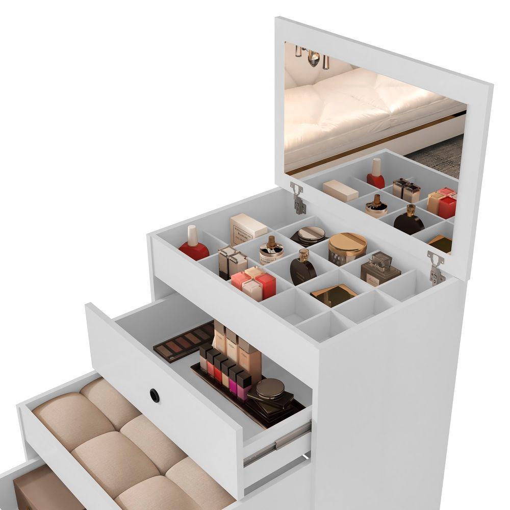 Penteadeira Olivia Com Espelho E Banqueta Embutida – Praticidade E Estilo No Seu Quarto - 6